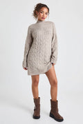Stone Cable Knit Sweater Dress