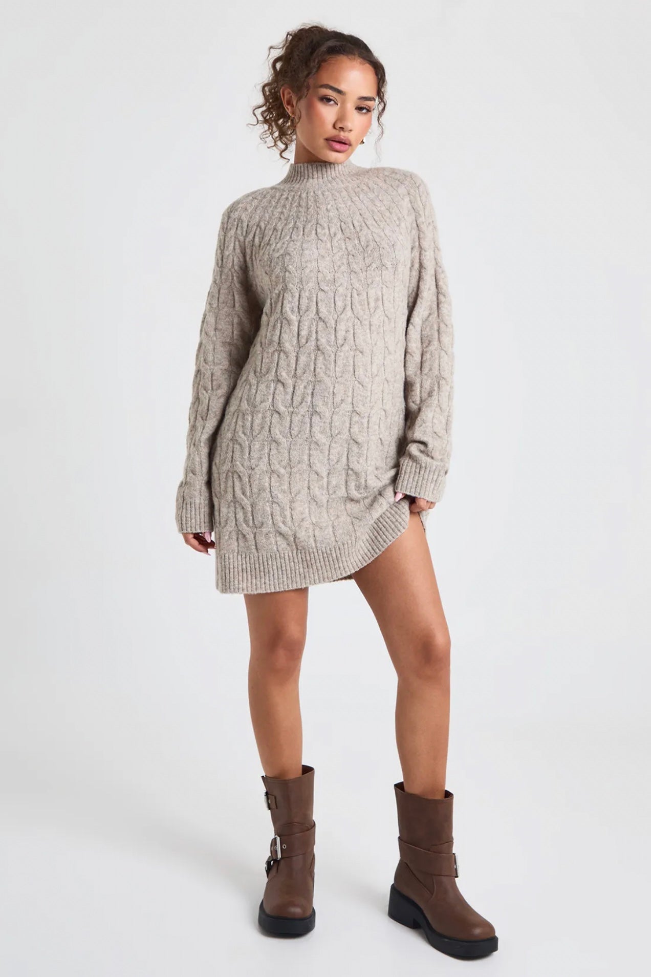 Stone Cable Knit Sweater Dress