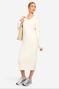 Cream Knit Collared Midi Dress