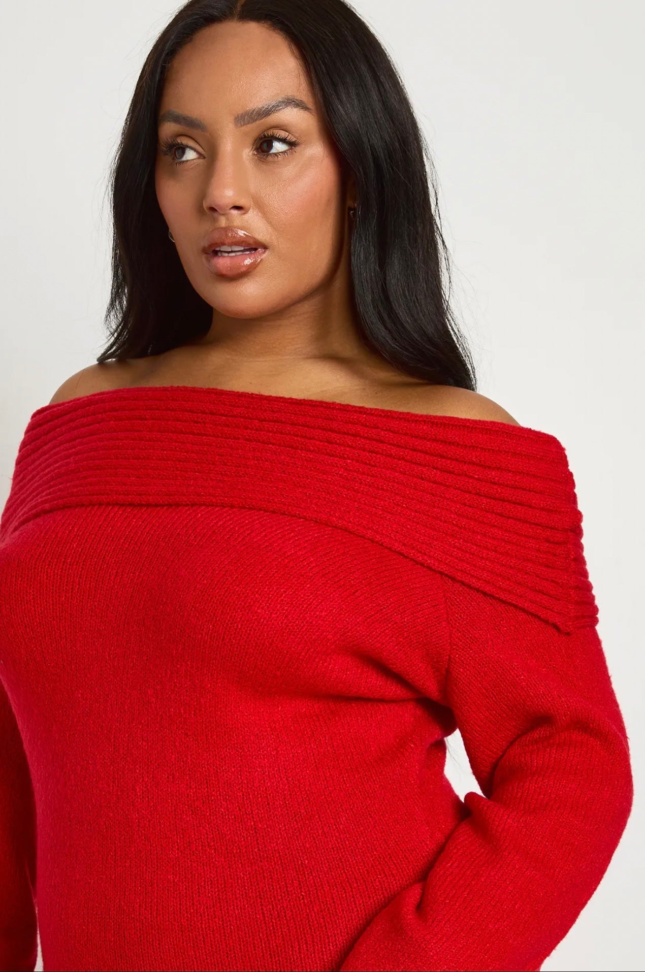 Scarlet Off-Shoulder Knit Maxi Dress