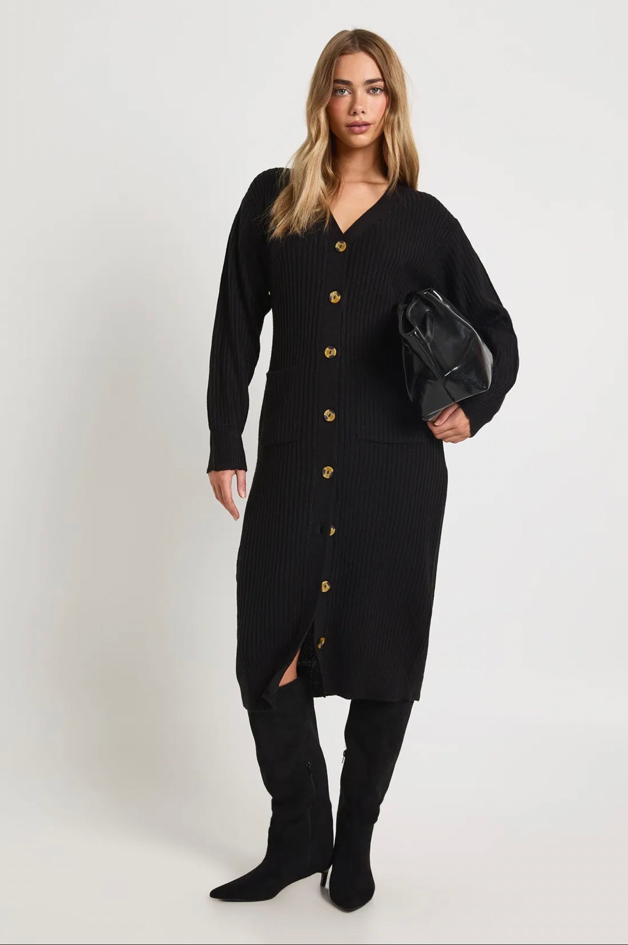 Black Button-Up Ribbed Sweater