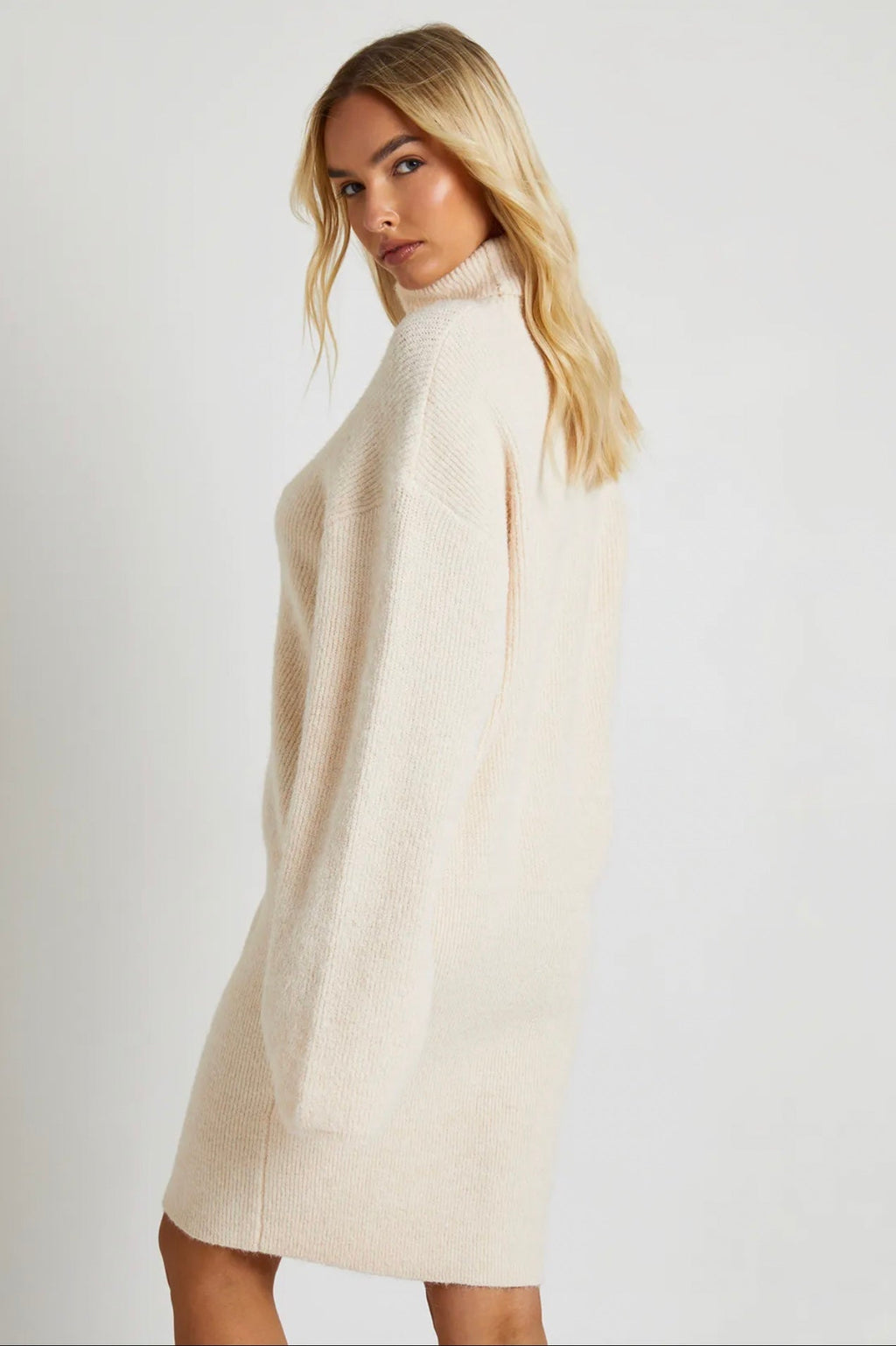 Cream Oversized Turtleneck Sweater Dress