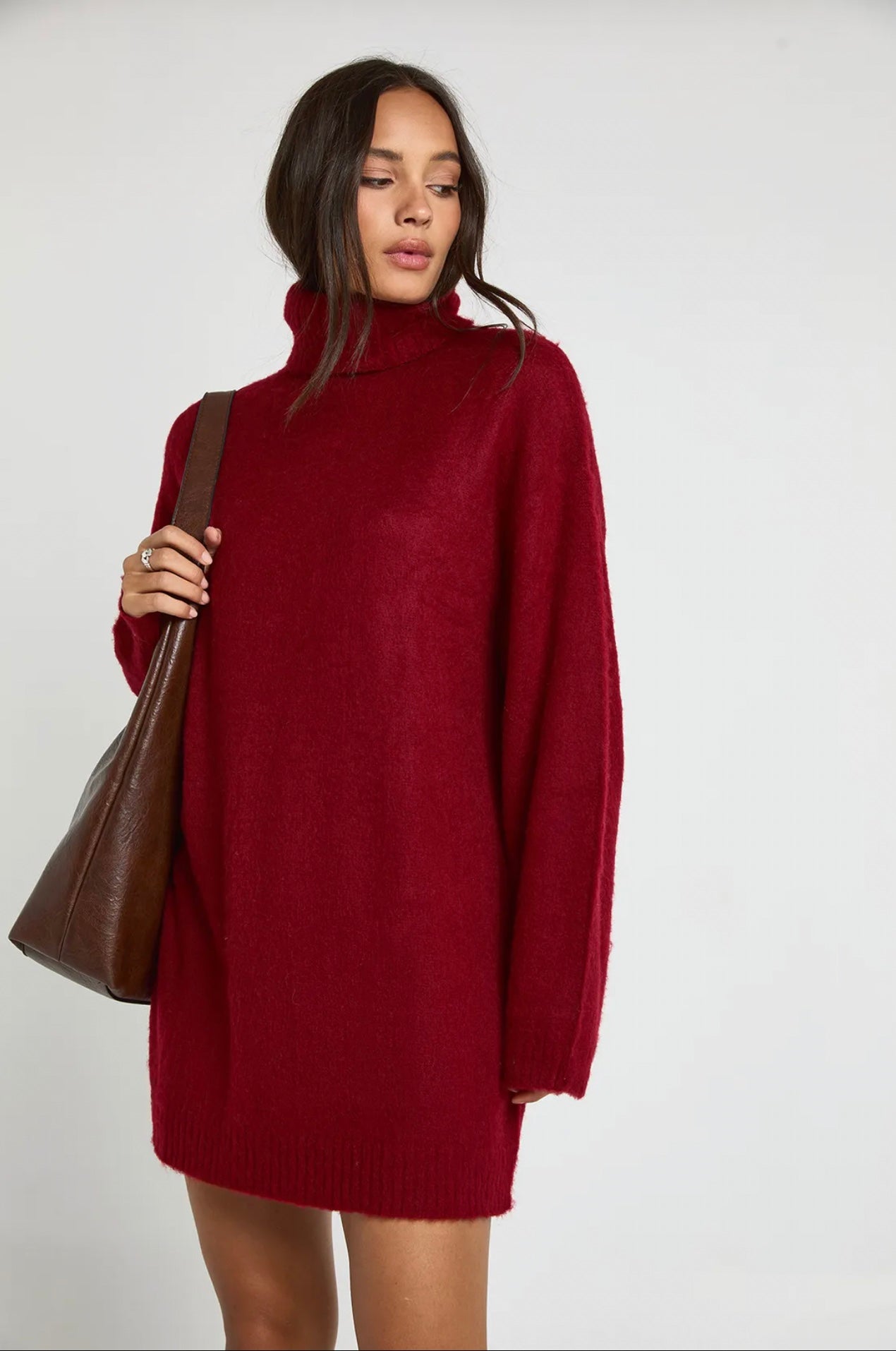 Red Turtleneck Knit Mini Dress