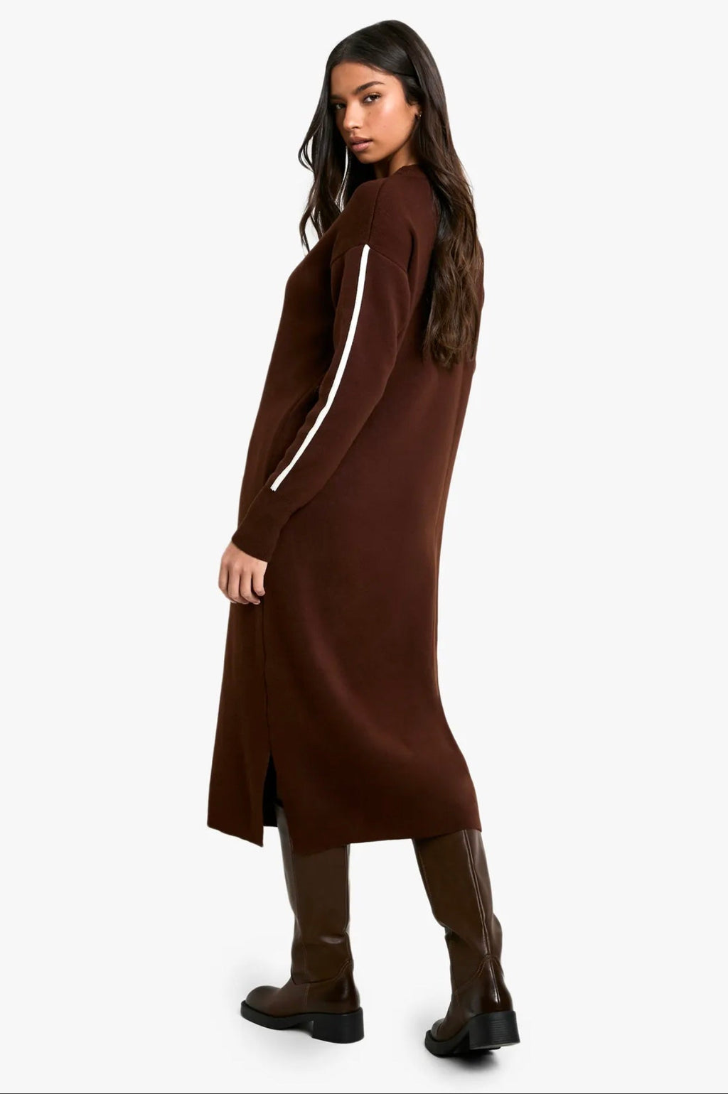 Chocolate Knit Maxi Dress with Stripe Detail