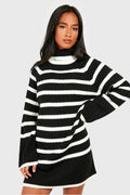 Ribbed Striped Knit Mini Dress