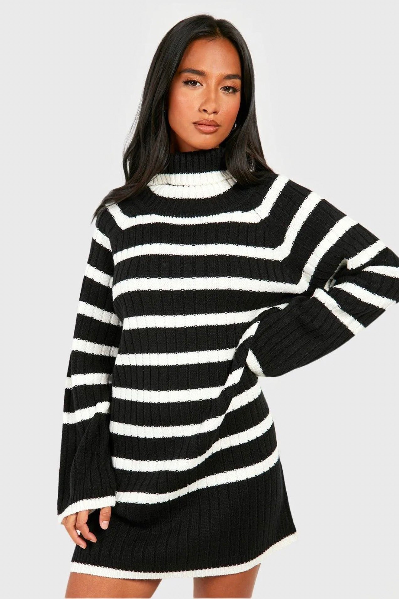 Ribbed Striped Knit Mini Dress