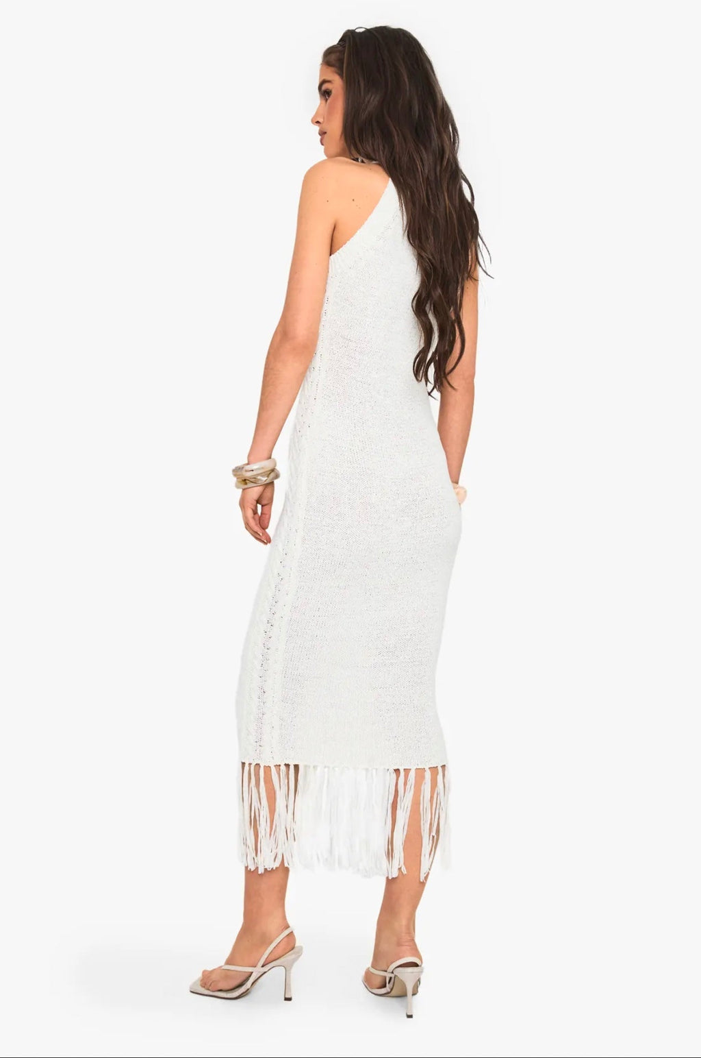 Ivory Fringe Knit Midi Dress
