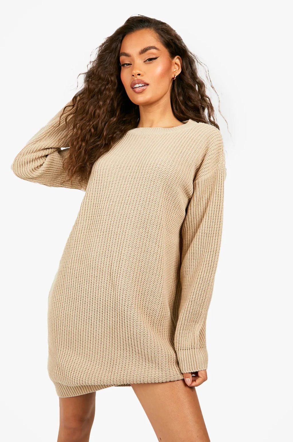 Waffle Knit Mini Sweater Dress
