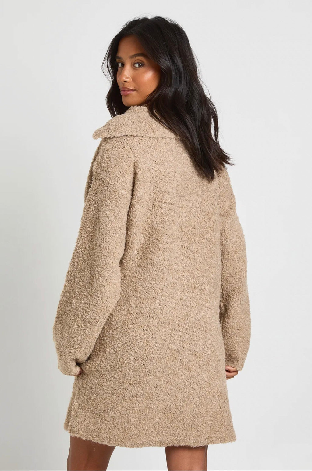 Taupe Bouclé Knit Mini Dress