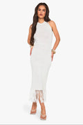 Ivory Fringe Knit Midi Dress