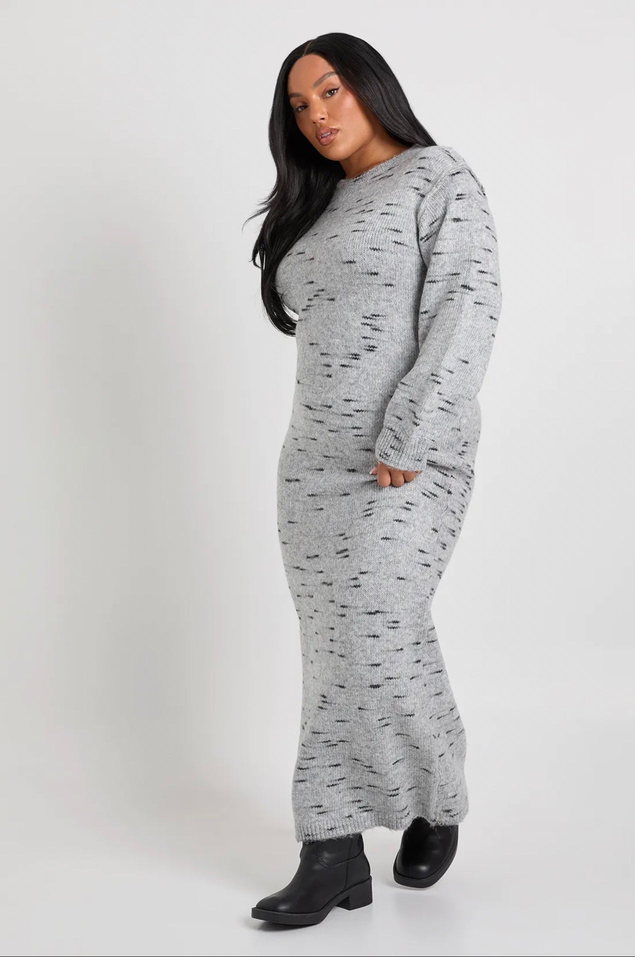 Speckled Grey Knit Maxi Dress