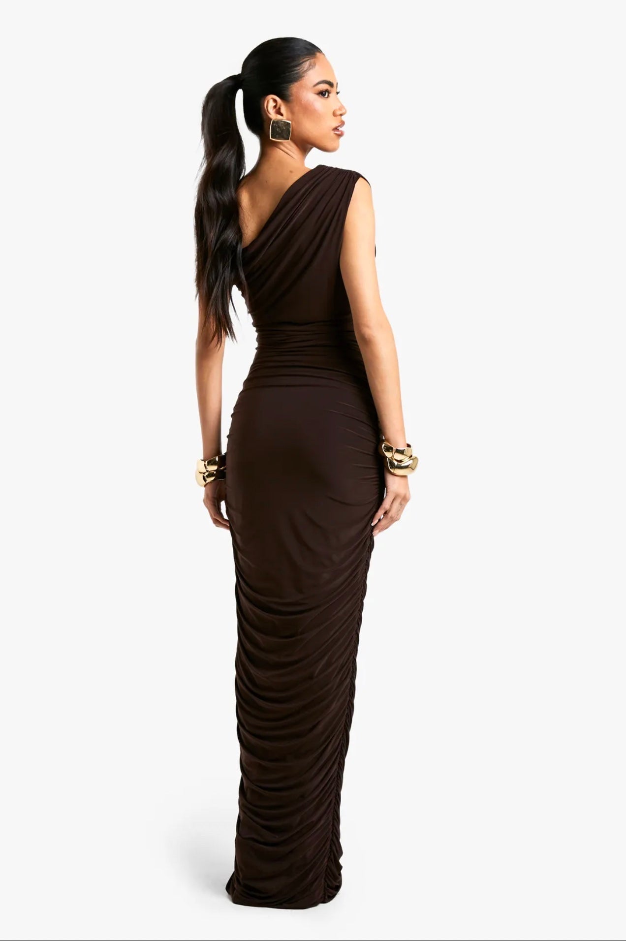Mocha Ruched Maxi Dress