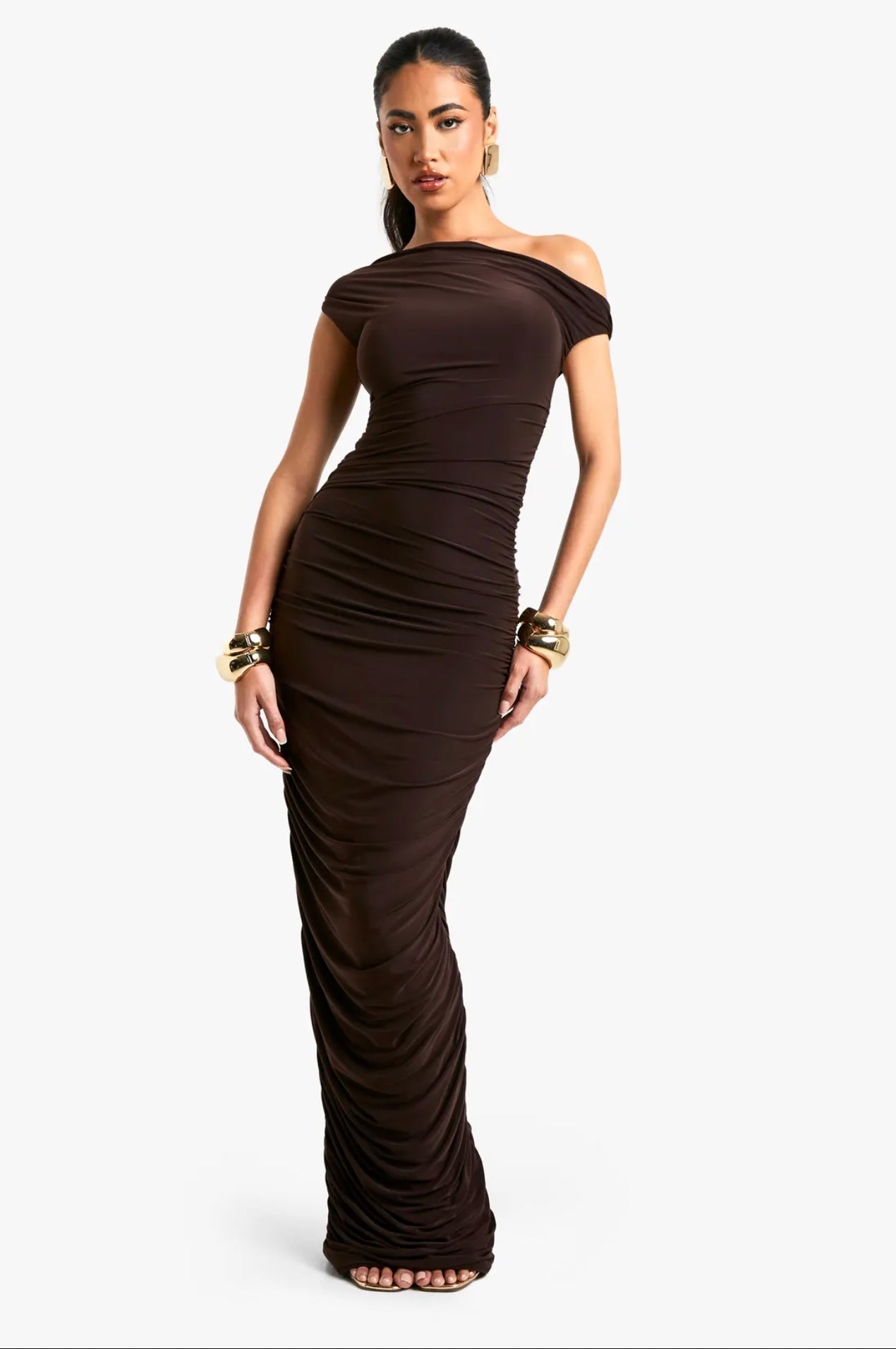 Mocha Ruched Maxi Dress