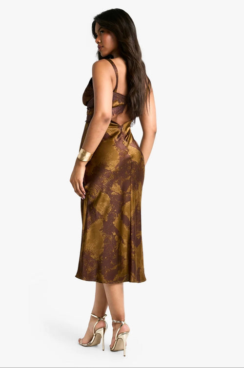Bronze Lace Slip Midi Dress