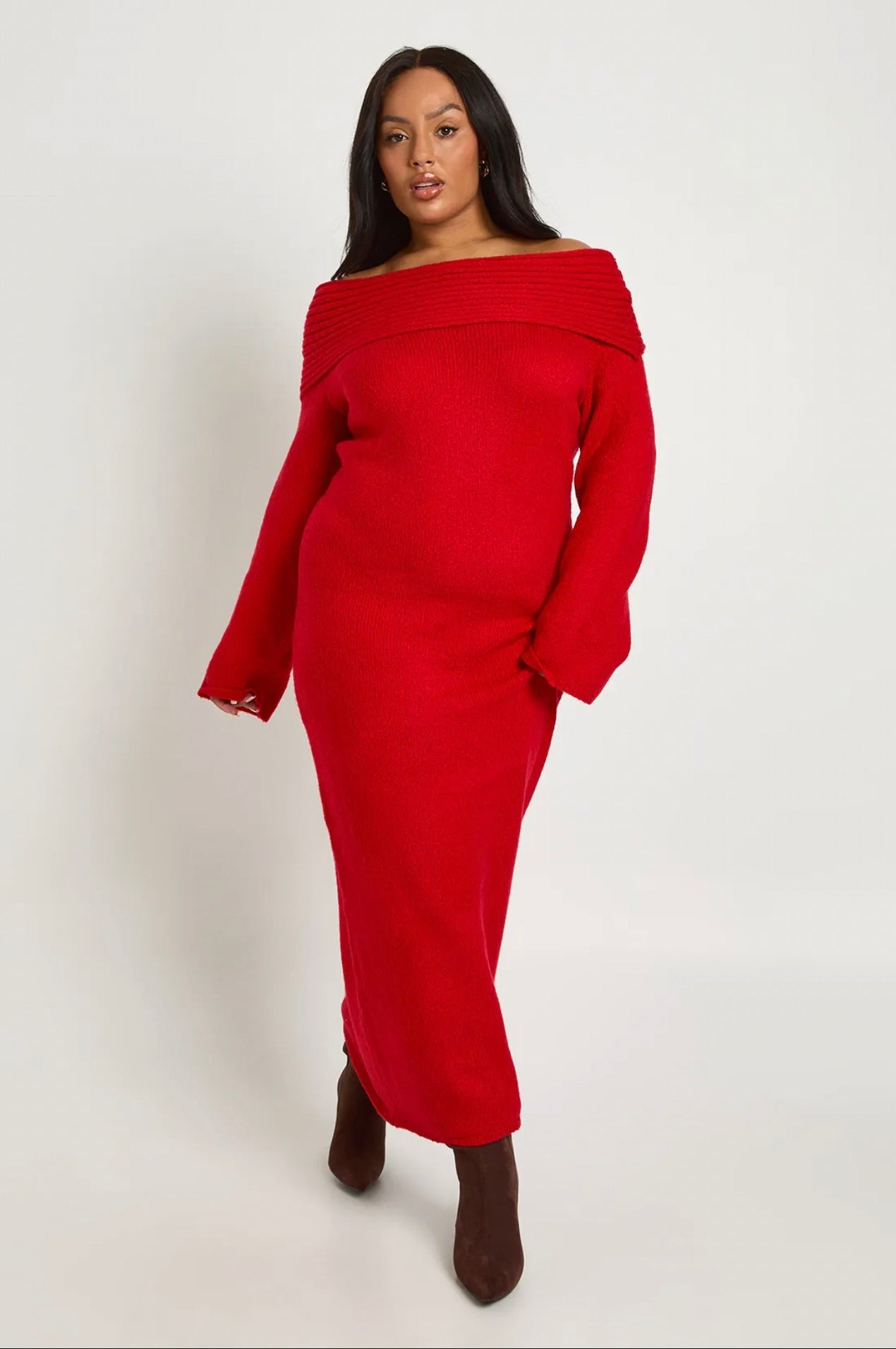Scarlet Off-Shoulder Knit Maxi Dress