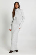 Heather Grey Turtleneck Knit Maxi Dress