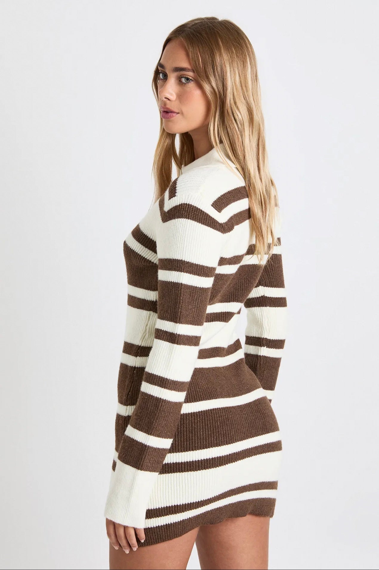 Brown & Cream Sweater Dress