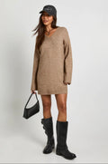Camel V-Neck Sweater Dress