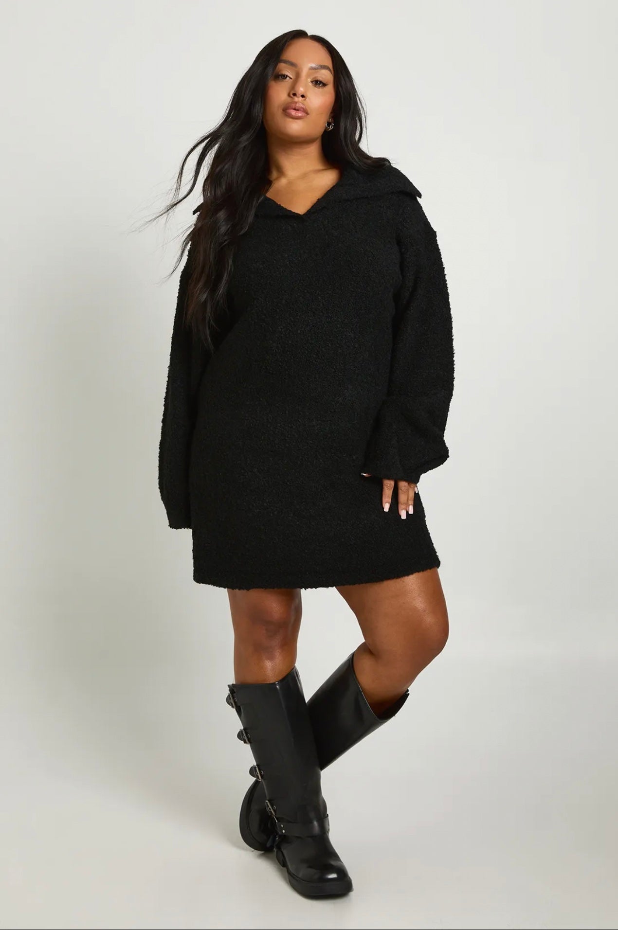 Black Bouclé Sweater Dress