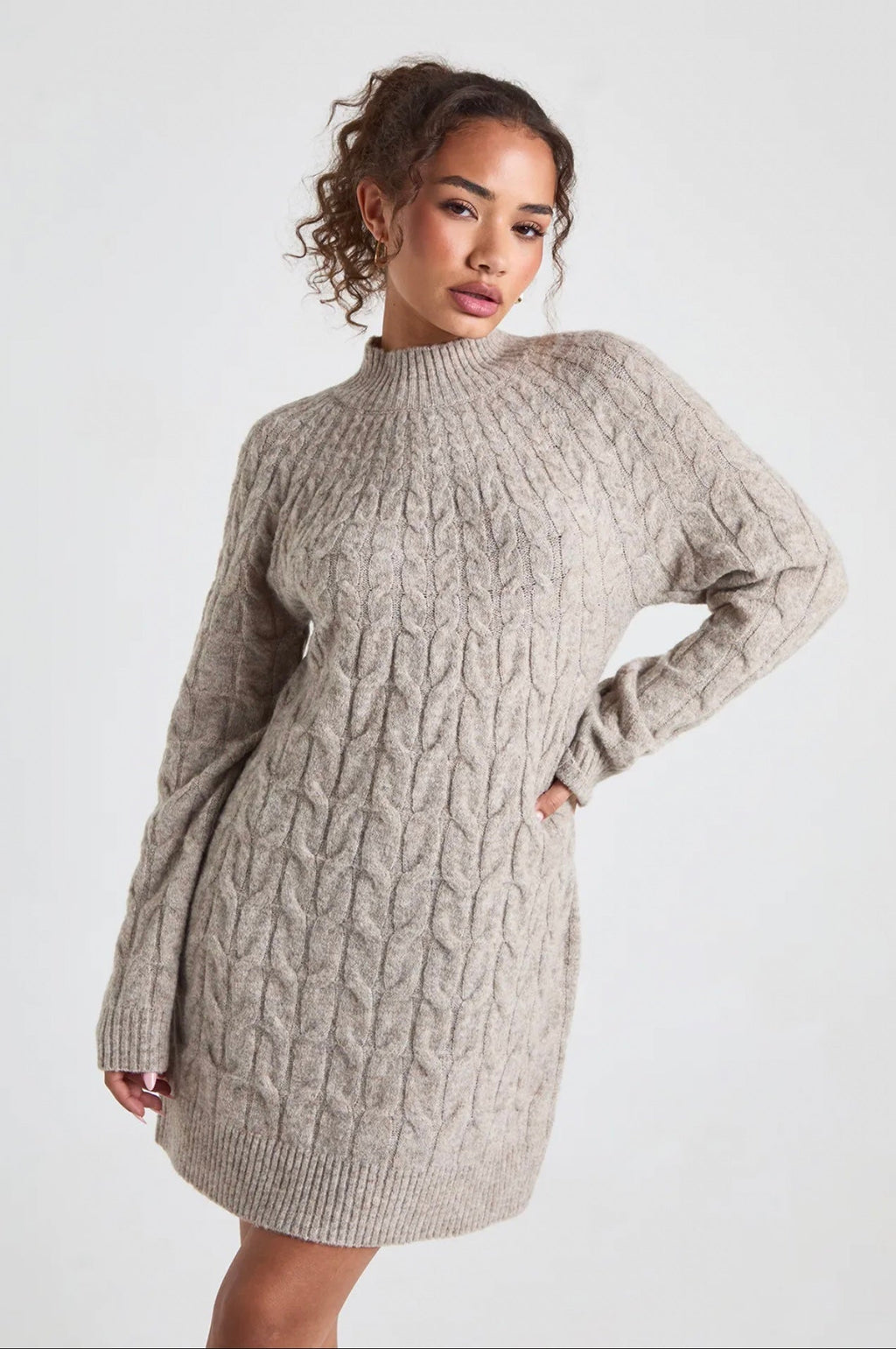 Stone Cable Knit Sweater Dress