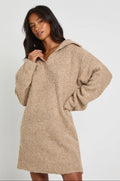 Taupe Bouclé Knit Mini Dress