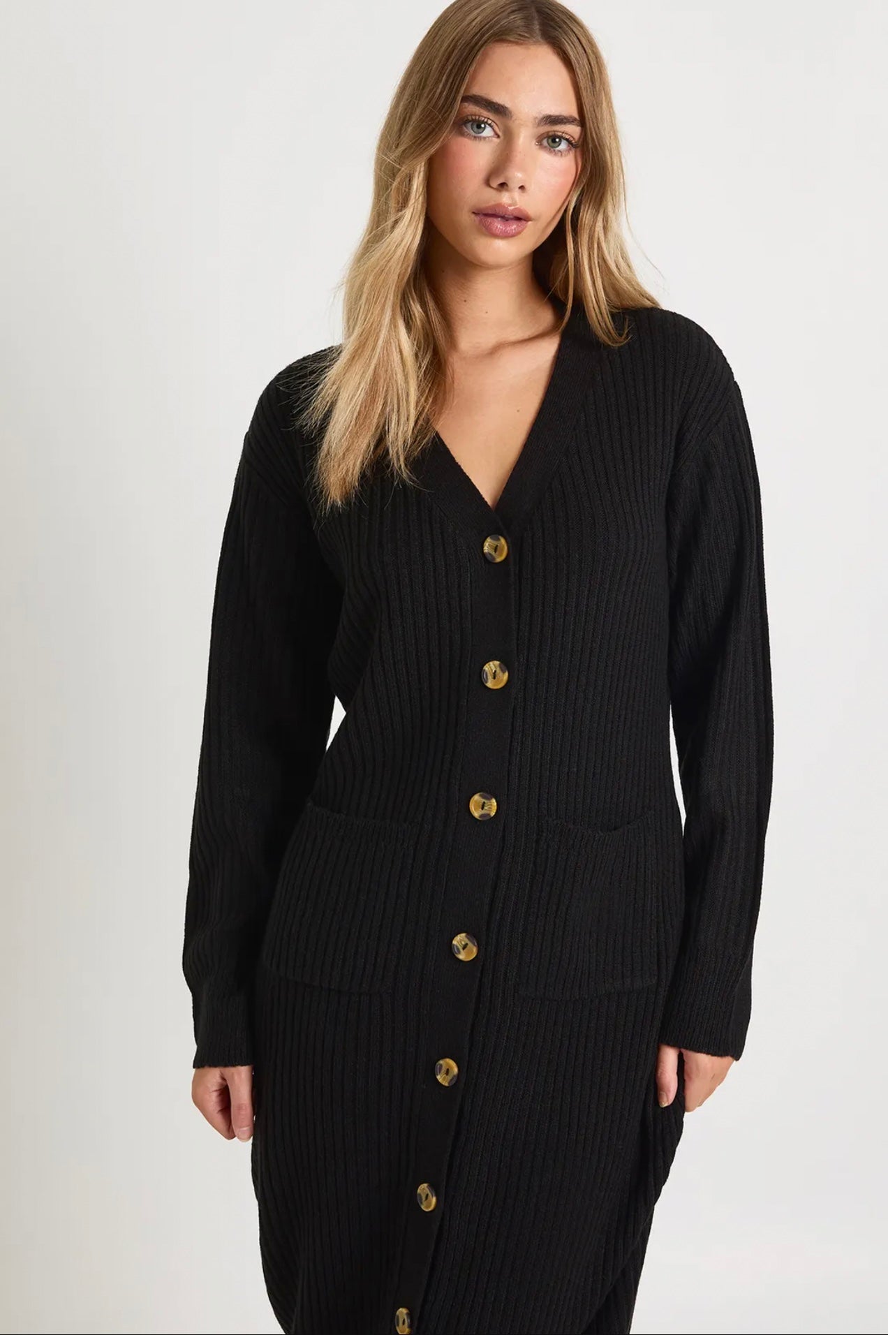 Black Button-Up Ribbed Sweater