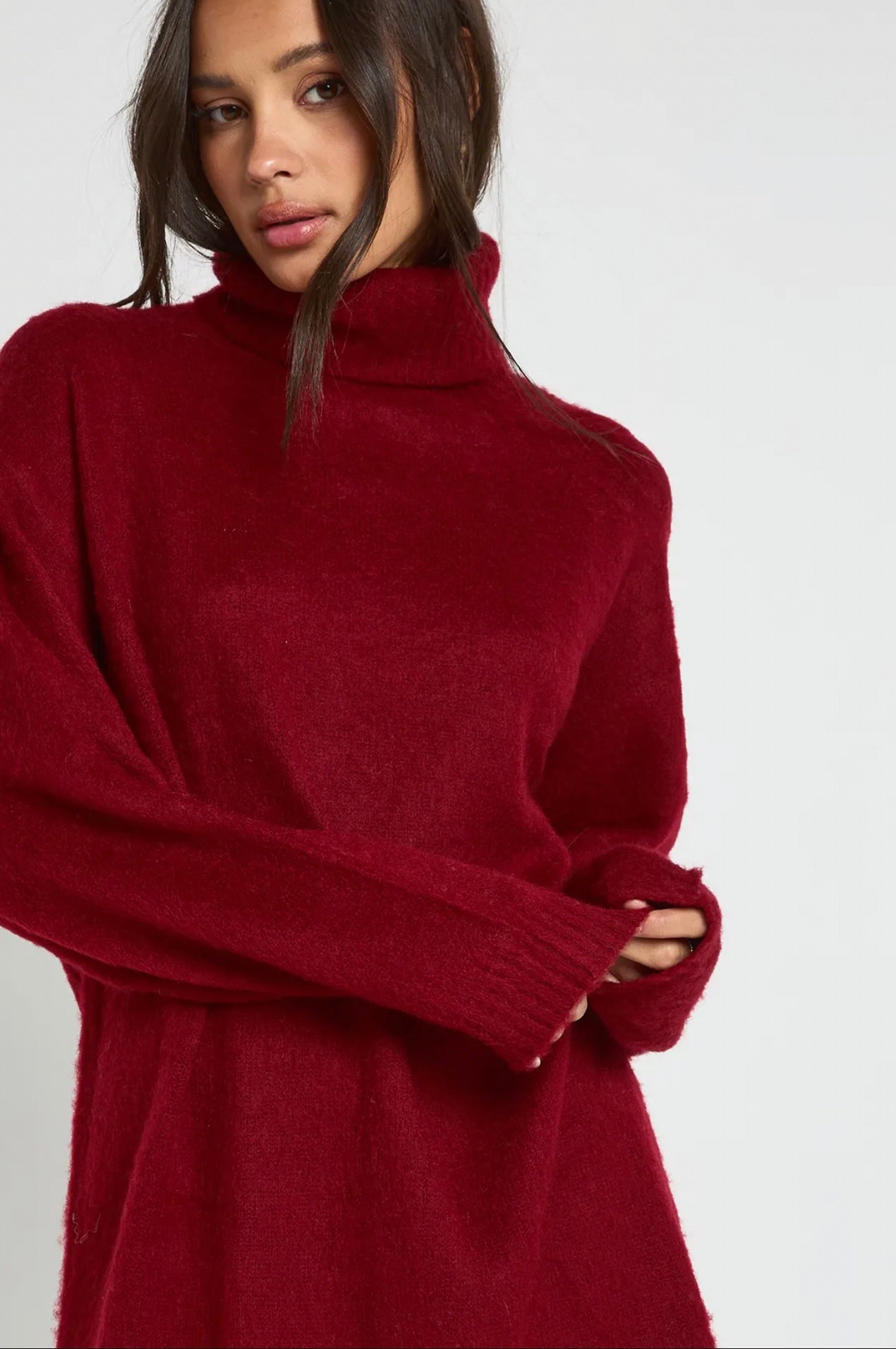 Red Turtleneck Knit Mini Dress