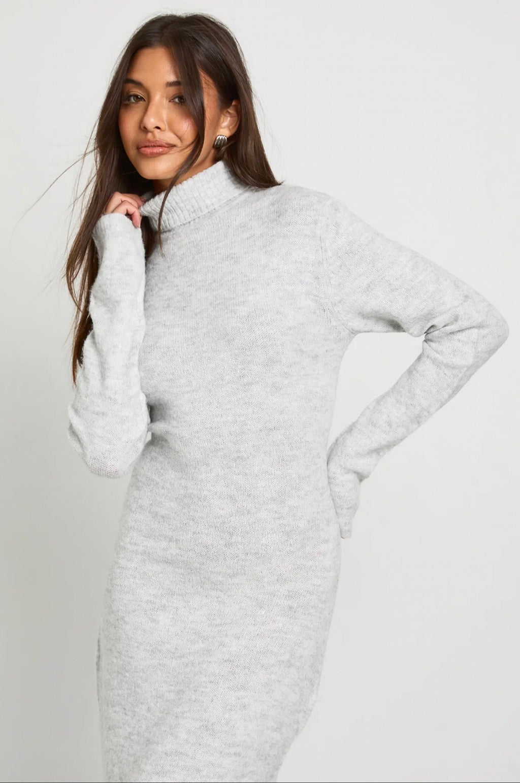 Heather Grey Turtleneck Knit Maxi Dress